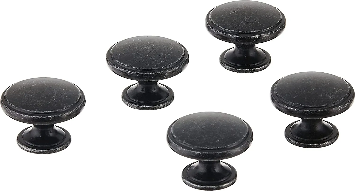 AmazonBasics Modern Wide Top Ring Cabinet Knob 1.52in Diameter Antique Silver 25Pack