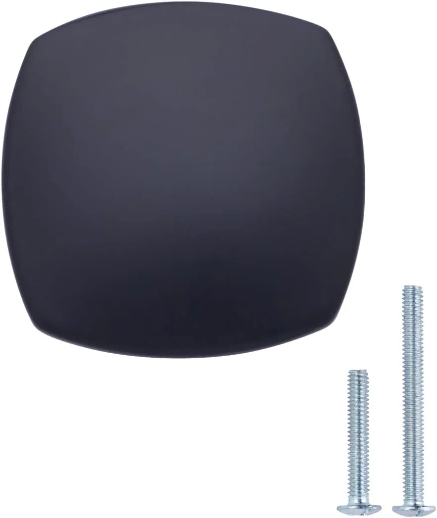 AmazonBasics Rounded Square Cabinet Knob 1.26in Diameter Flat Black 10Pack