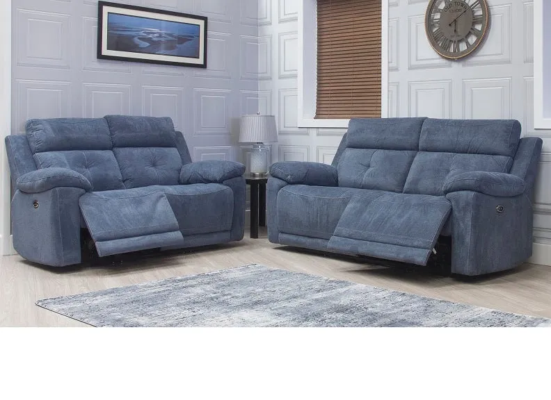 Ancona Two Seat Powered Blue Reclining Sofa