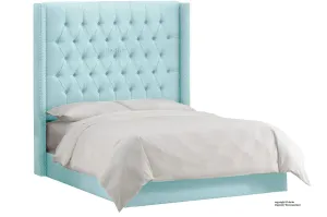 Balmoral Linen Upholstered Winged Bed - Duck Egg Blue
