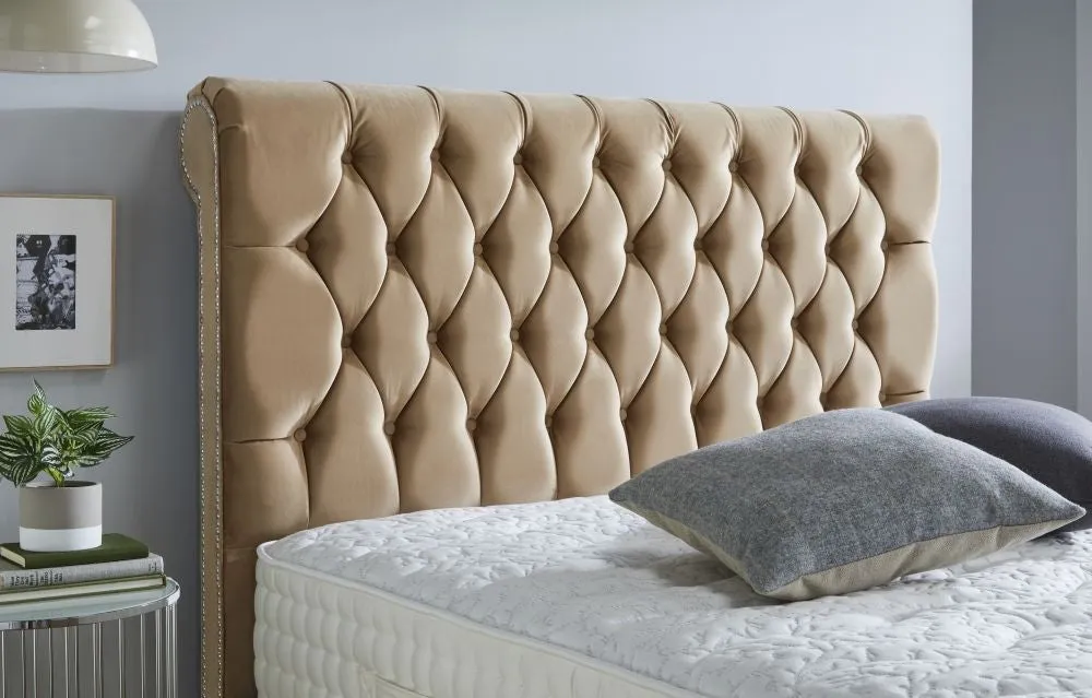 Bisma Fabric Chesterfield Sleigh Bed - 4ft 6in Double