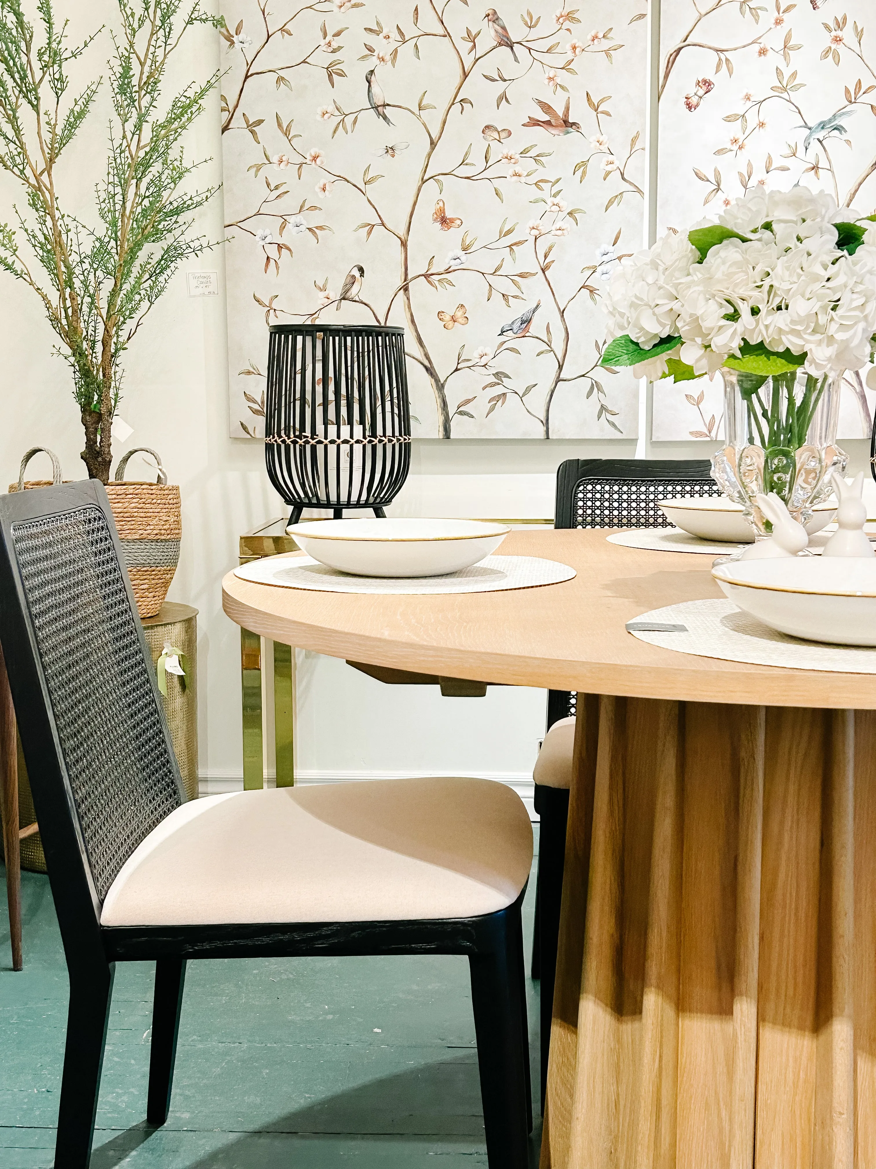 Cane Dining Chair - Black/Linen