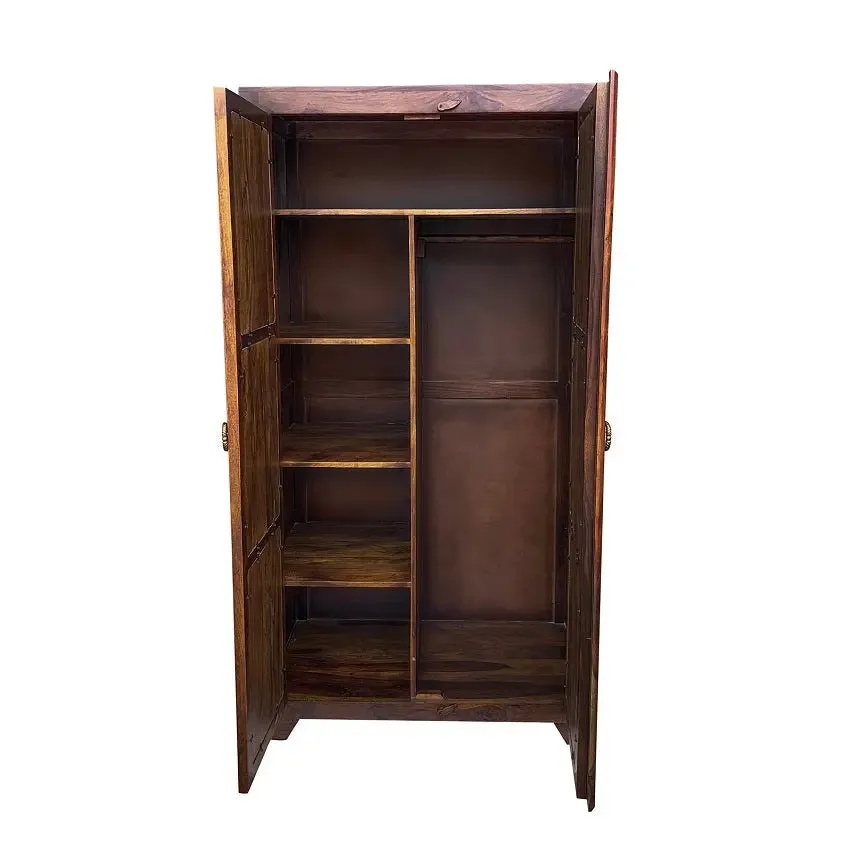 Dravidian Hand Carved Solid Wood 2 Door Wardrobe