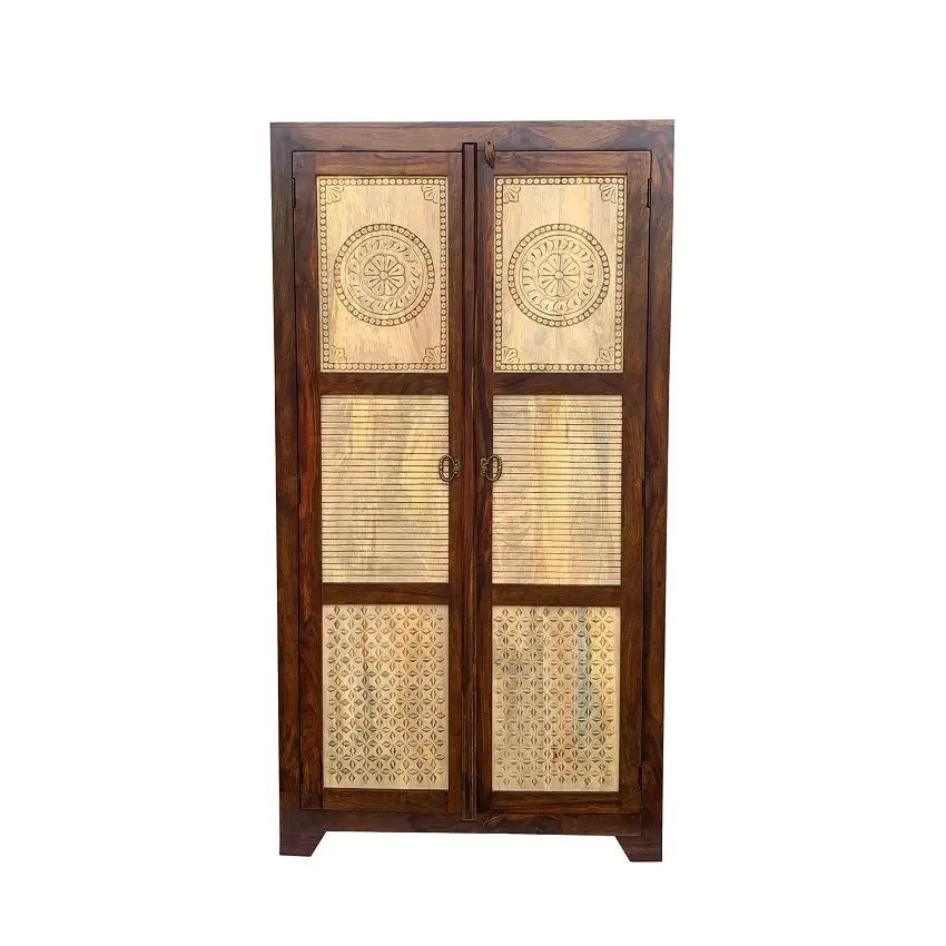 Dravidian Hand Carved Solid Wood 2 Door Wardrobe