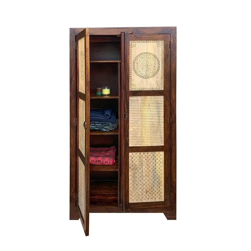 Dravidian Hand Carved Solid Wood 2 Door Wardrobe