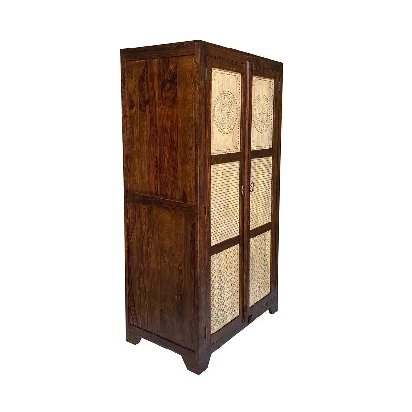 Dravidian Hand Carved Solid Wood 2 Door Wardrobe
