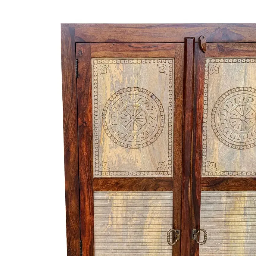 Dravidian Hand Carved Solid Wood 2 Door Wardrobe