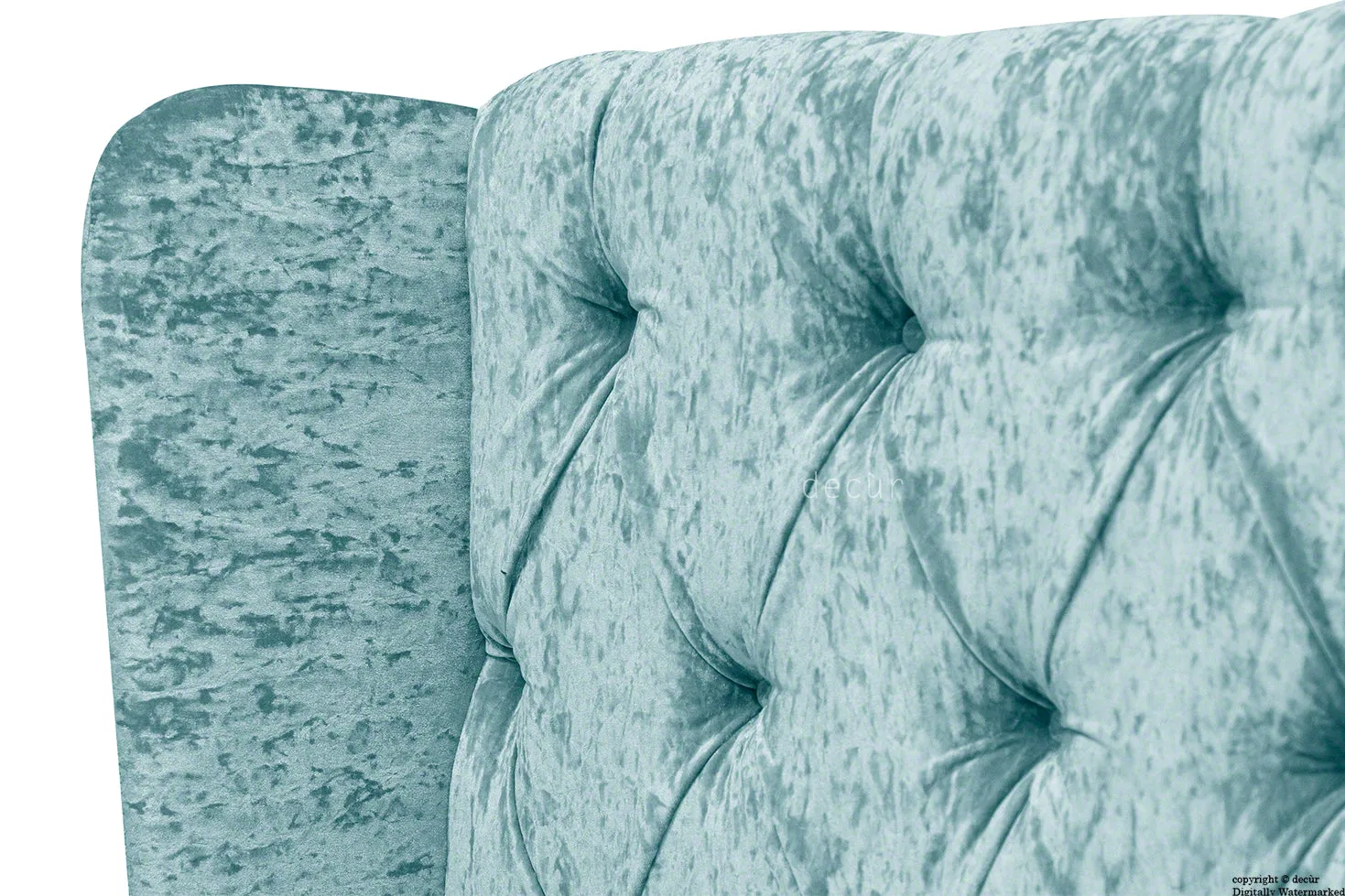 Eliza Winged Buttoned Crushed Velvet Headboard - Aqua