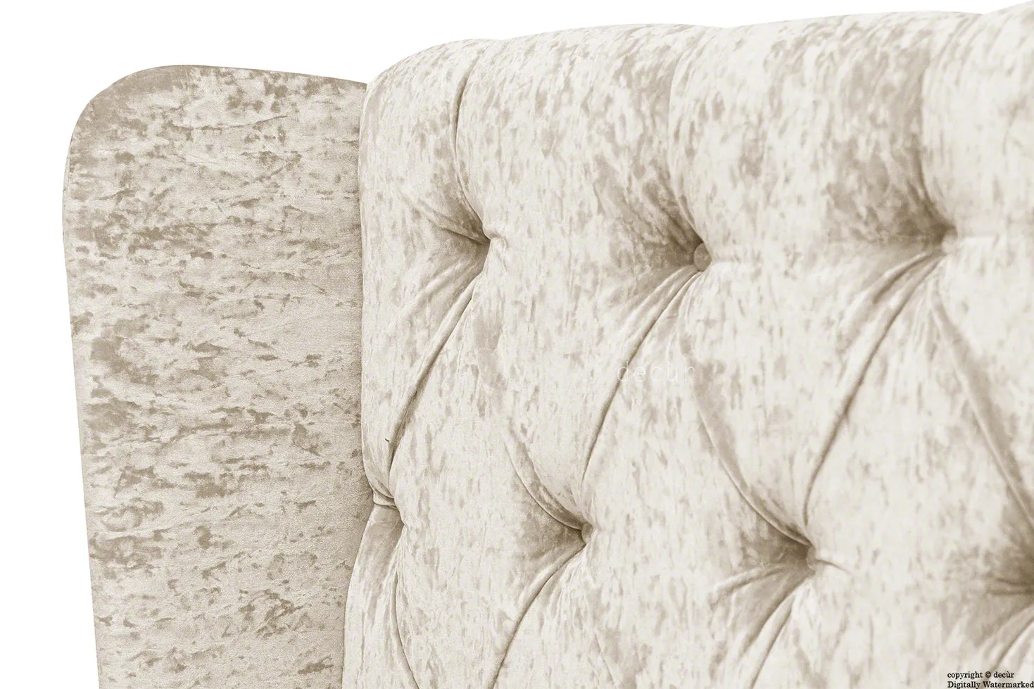 Elizabeth Winged Buttoned Crushed Velvet Bed - Oyster