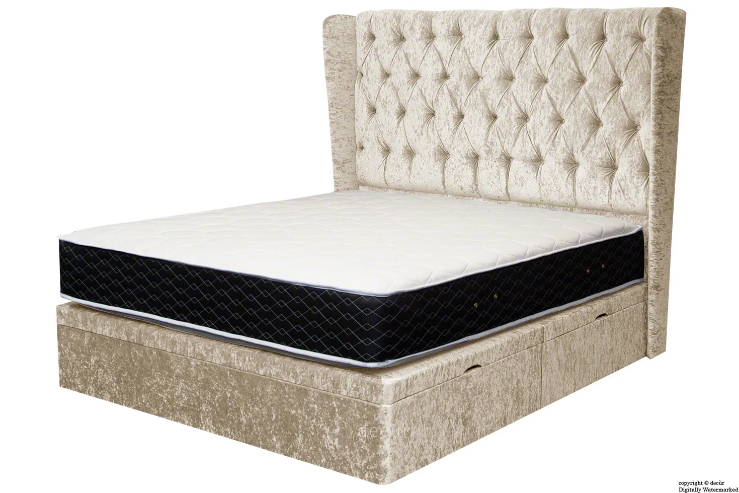 Elizabeth Winged Buttoned Crushed Velvet Bed - Oyster