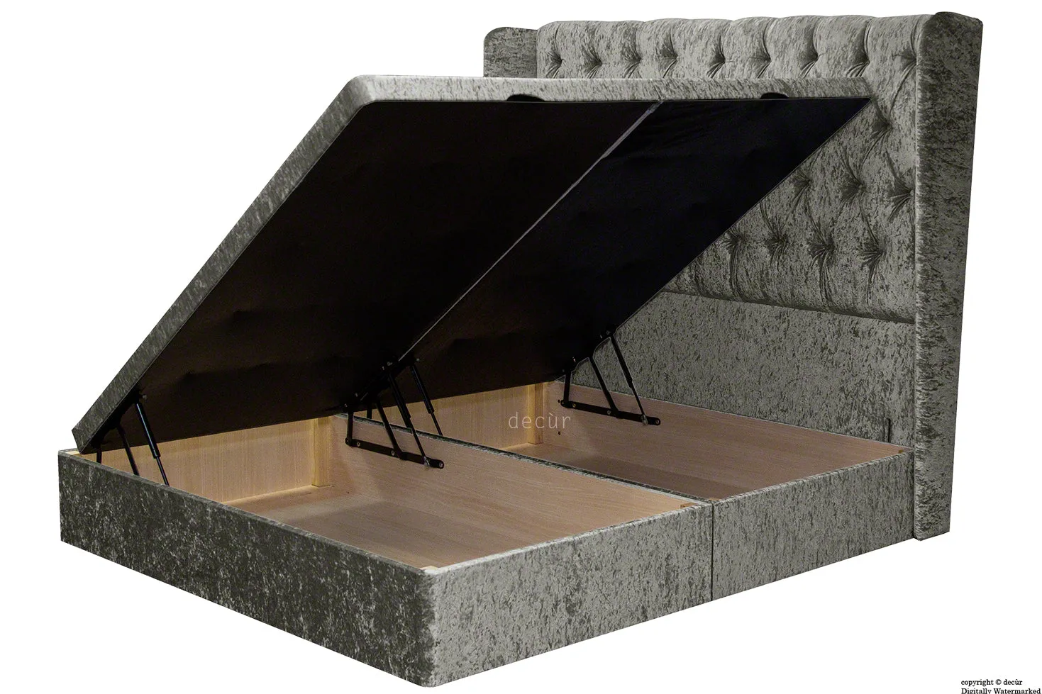 Elizabeth Winged Buttoned Crushed Velvet Bed - Pewter