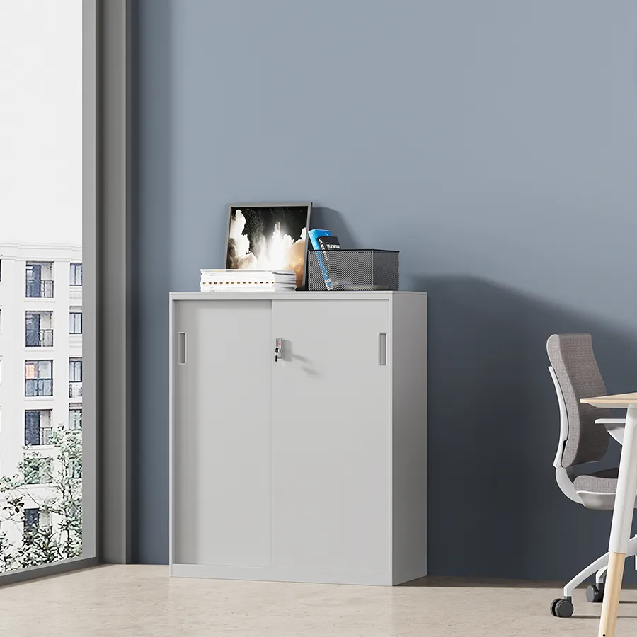 Modern Hanley Metal Sliding Door Storage Cabinet with Lock