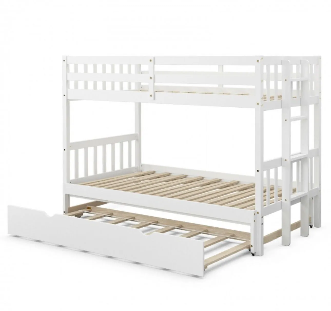 Heavy Duty Modern 4-in-1 Design Twin Pull-Out Bunk Bed With Trundle Wooden Ladder | High Guardrail | Sturdy Bed Board