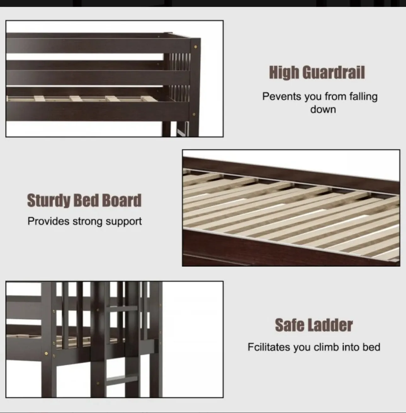 Heavy Duty Modern 4-in-1 Design Twin Pull-Out Bunk Bed With Trundle Wooden Ladder | High Guardrail | Sturdy Bed Board