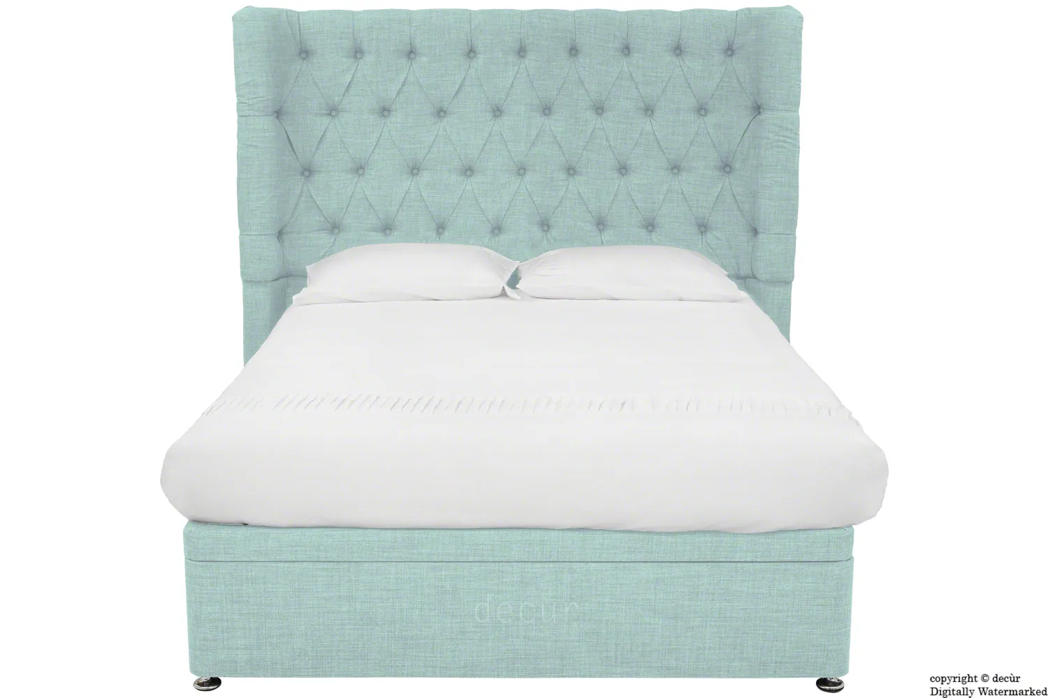 Hollyrood Linen Upholstered Winged Ottoman Bed - Sky Duck Egg Blue