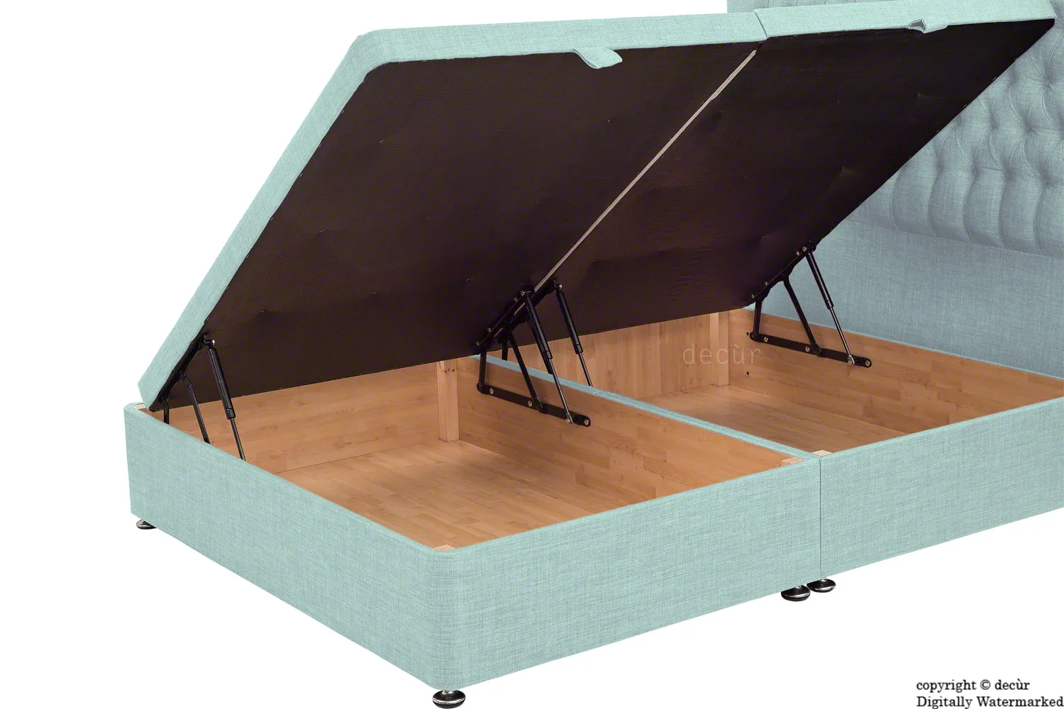 Hollyrood Linen Upholstered Winged Ottoman Bed - Sky Duck Egg Blue