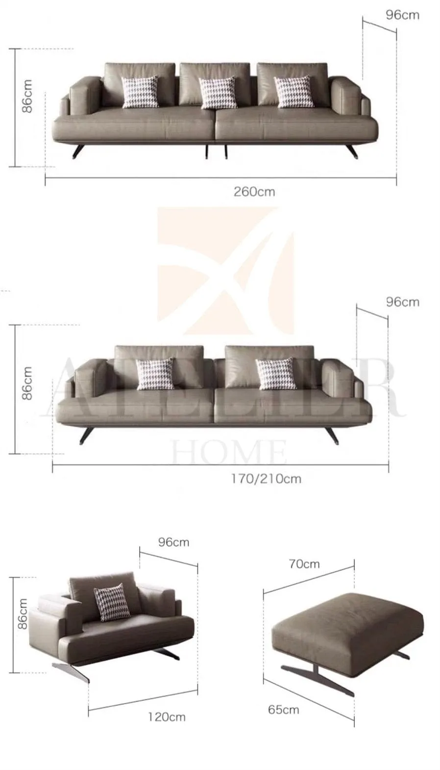 Kaysen Genuine Cowhide Leather Sofa