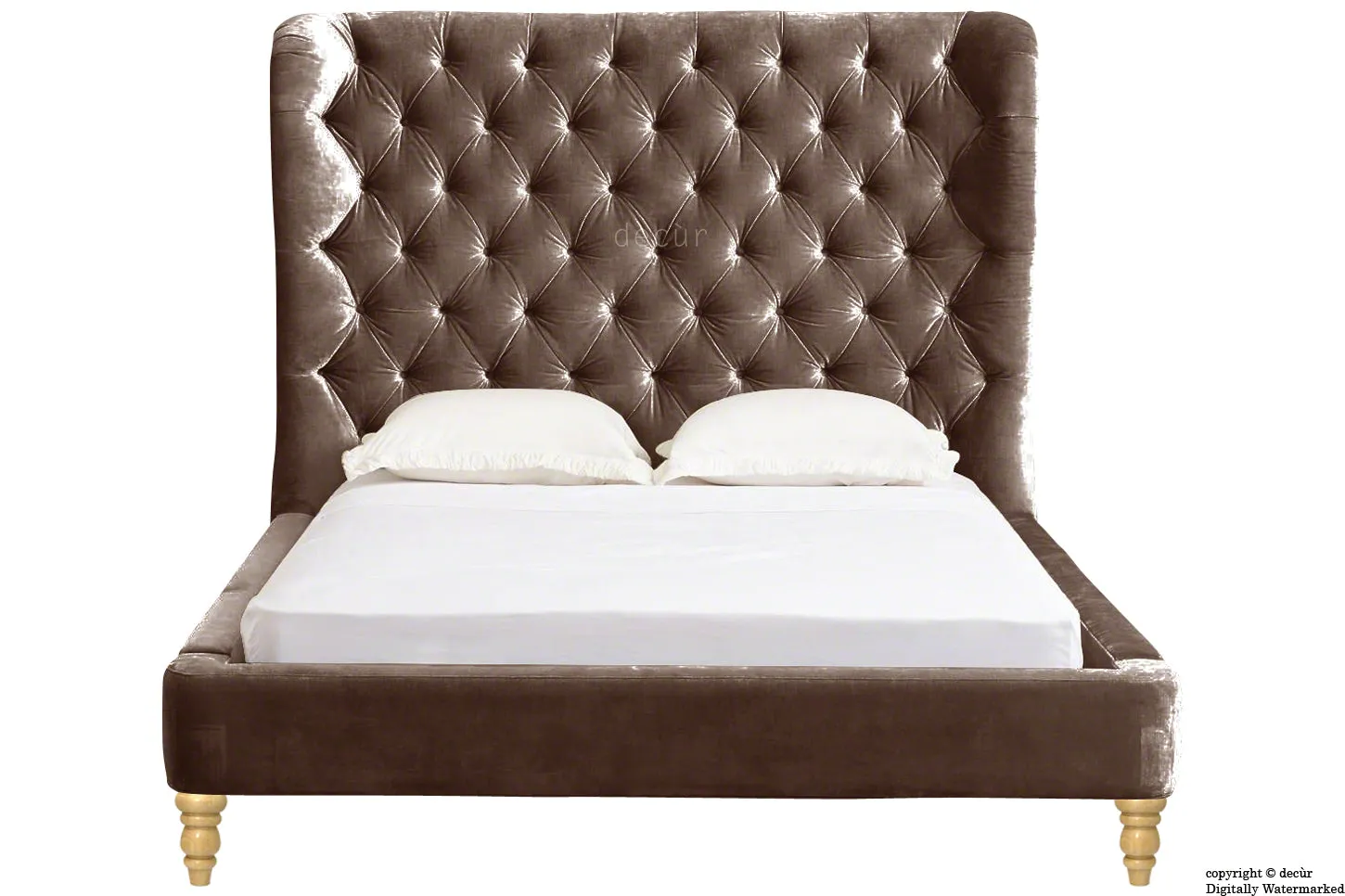 Knightsbridge Winged Velvet Upholstered Bed - Mushroom