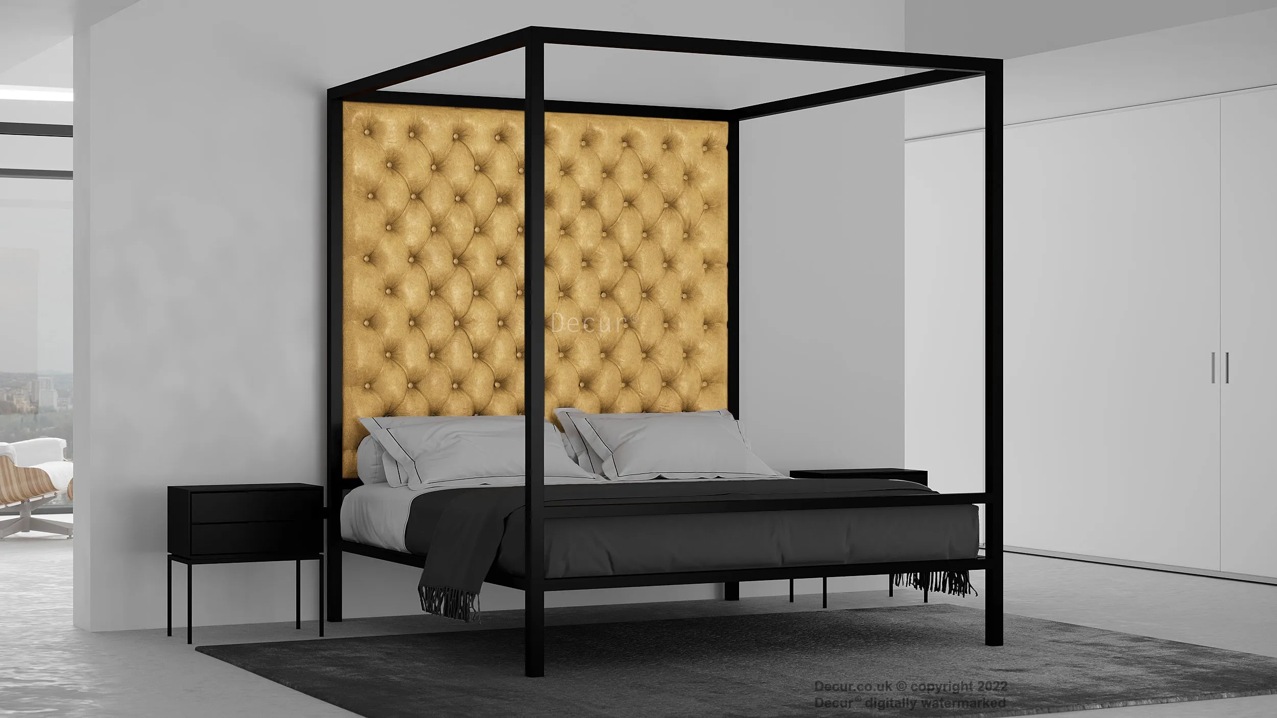 Leather Four Poster Bed - Pale Ale Tan