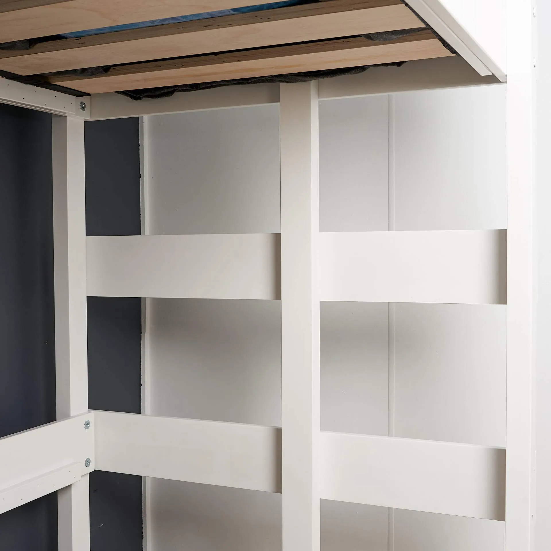 Loft Bed with Quad Desk and Pedestal Shelf Unit
