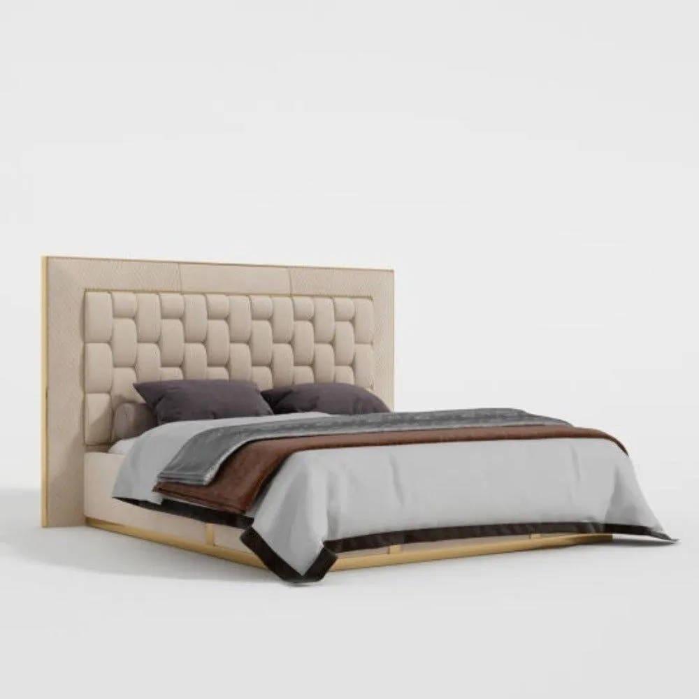 Max Upholstered Luxury Bed With Storage In Beige Suede