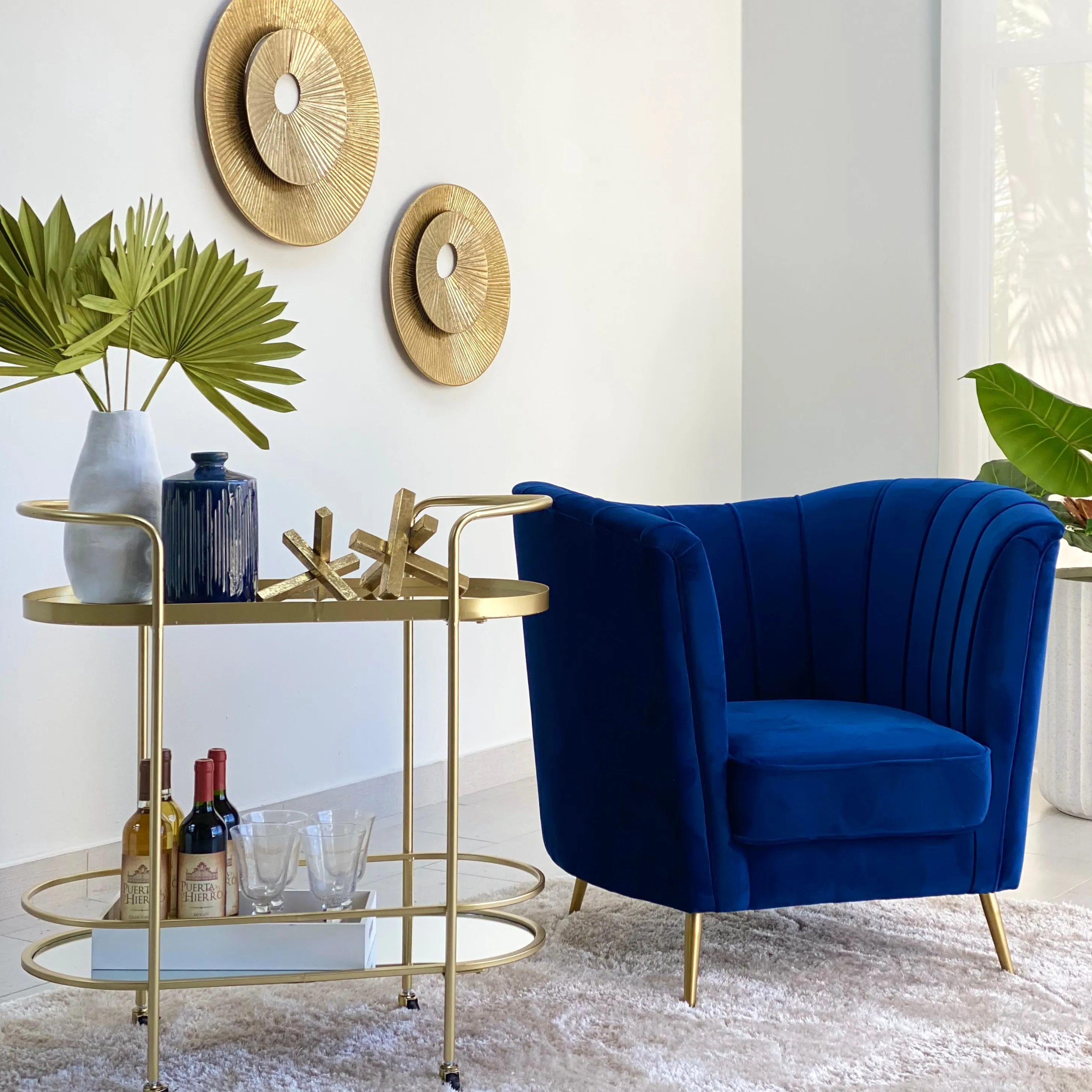 Mid-Century Bar  & Serving Gold Cart