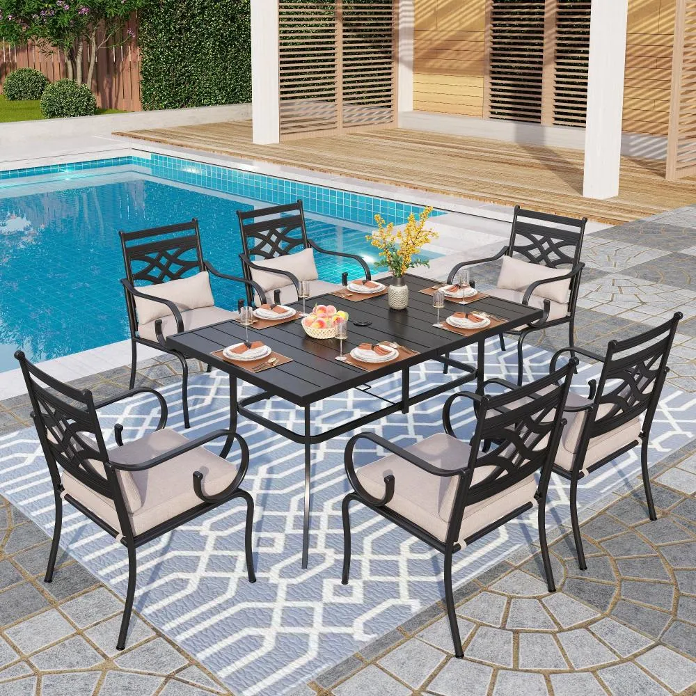 PHI VILLA Knit Mesh Pattern Patio Dining Chairs