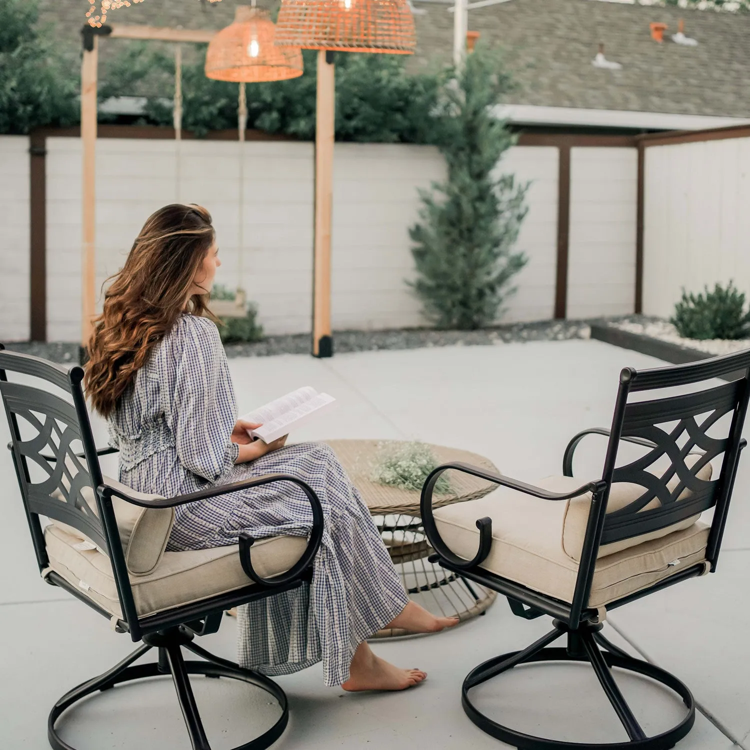 PHI VILLA Knit Mesh Pattern Patio Dining Chairs