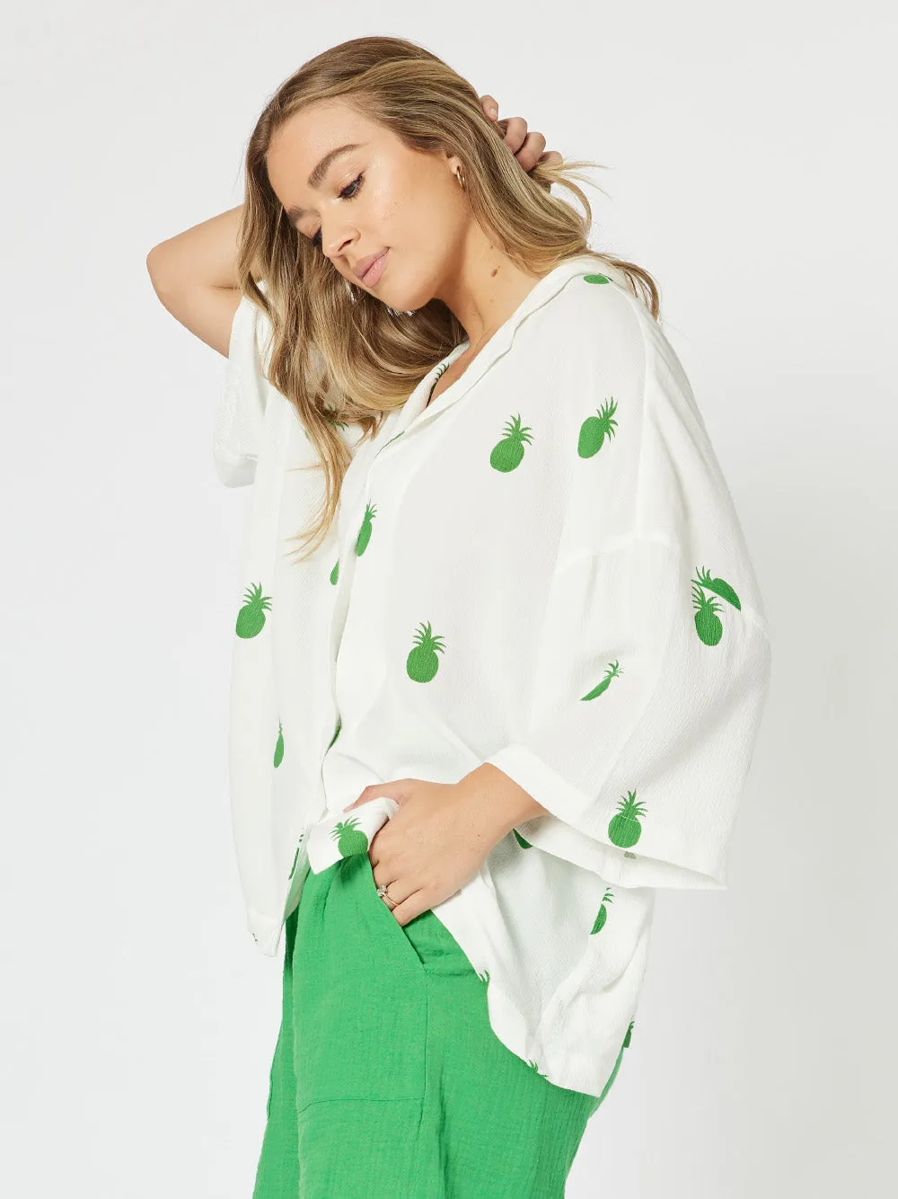 Pineapple Shirt - White/Emerald
