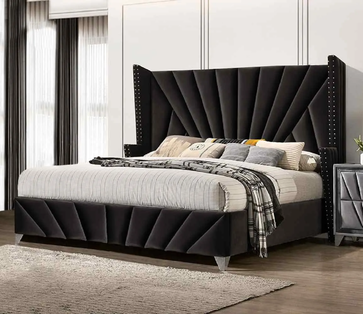 Premiere Art Deco Inspired Bed Frame - Plush Velvet - Choice Of Colours