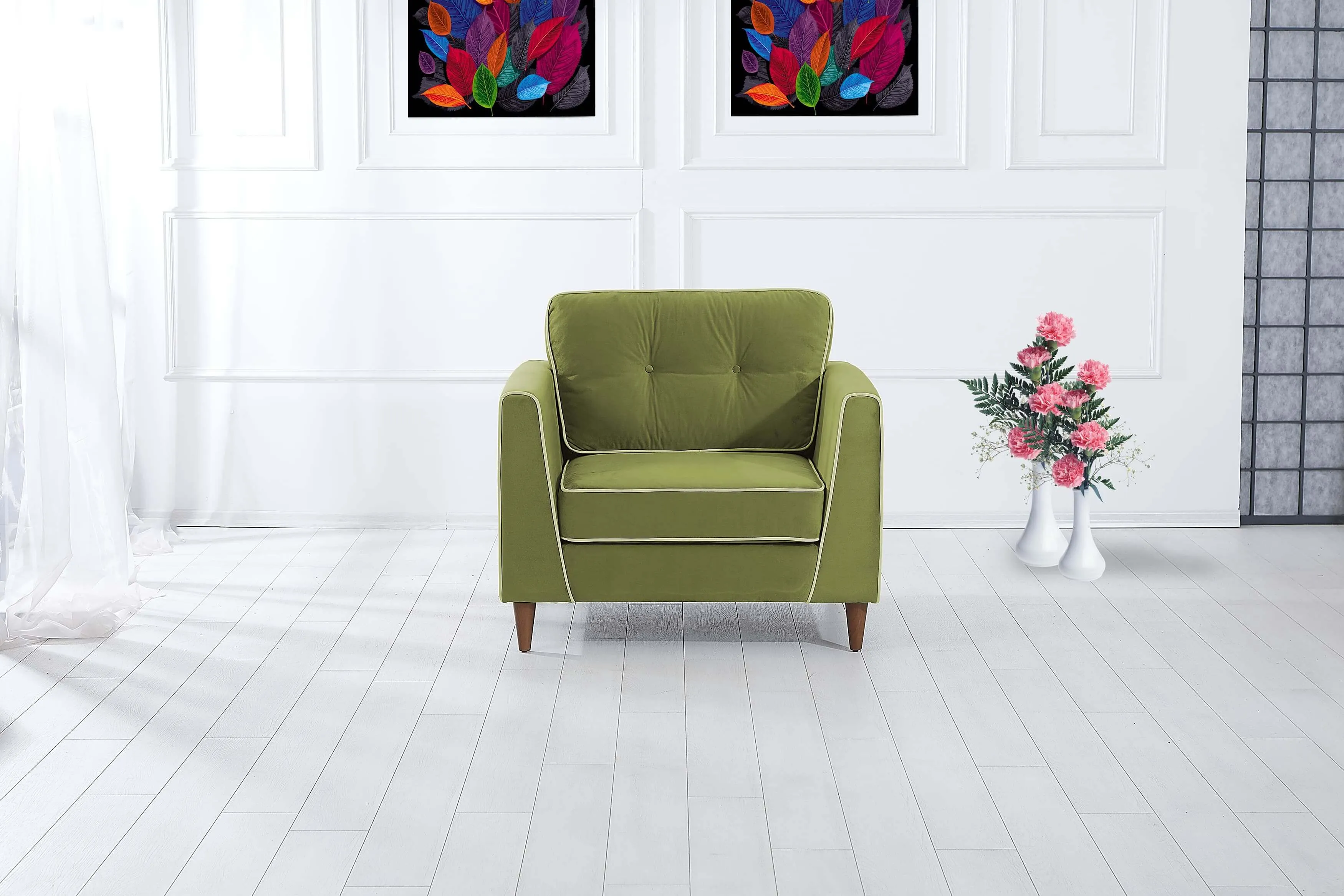 Rubeza Leo Collection Armchair - Grass Green - 2 & White