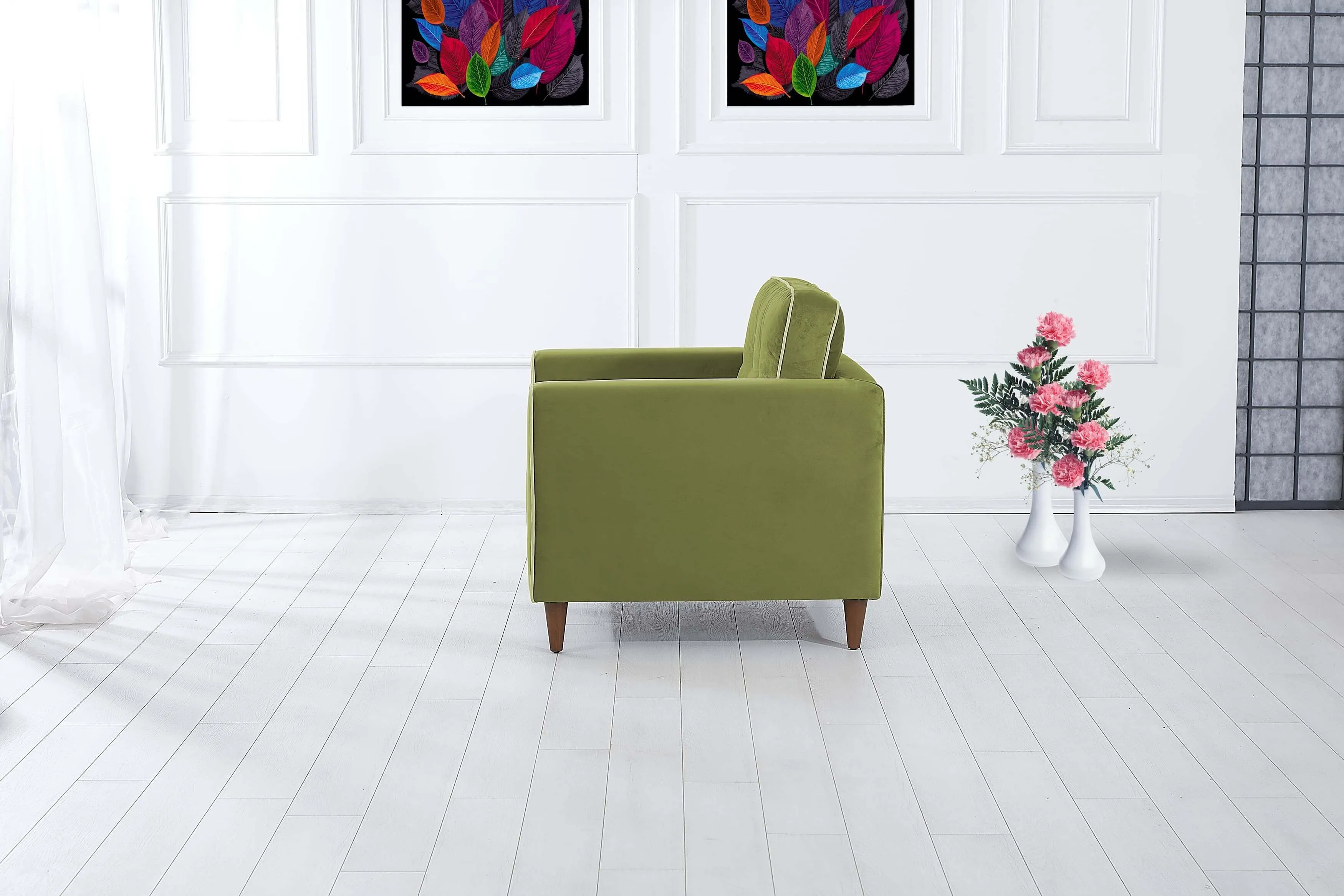 Rubeza Leo Collection Armchair - Grass Green - 2 & White