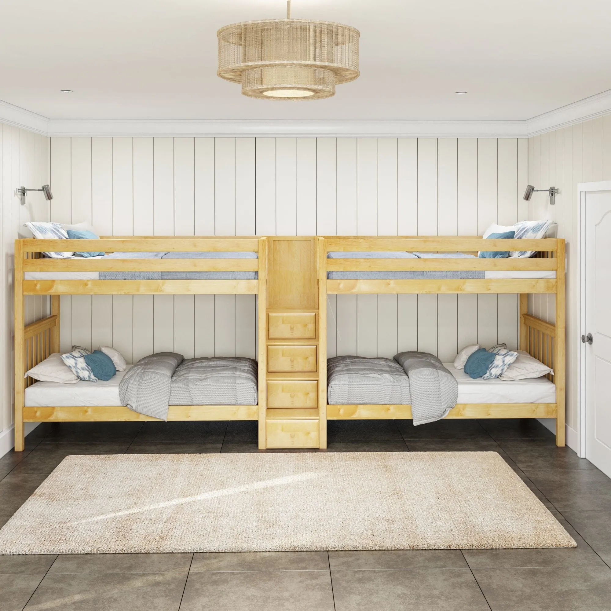 Twin XL Quad Bunk with Stairs in Middle