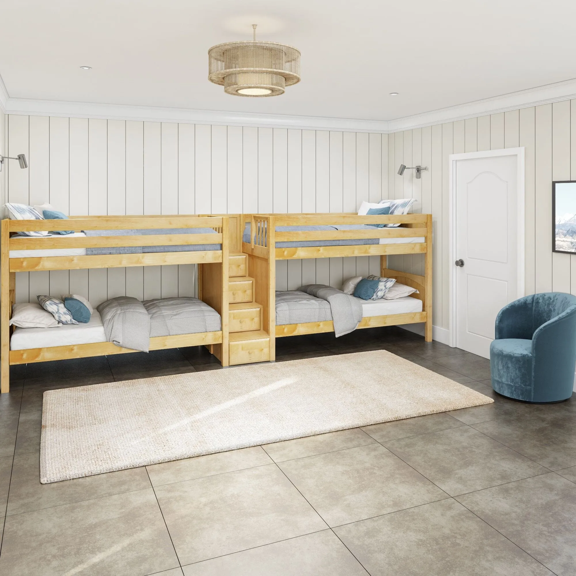 Twin XL Quad Bunk with Stairs in Middle