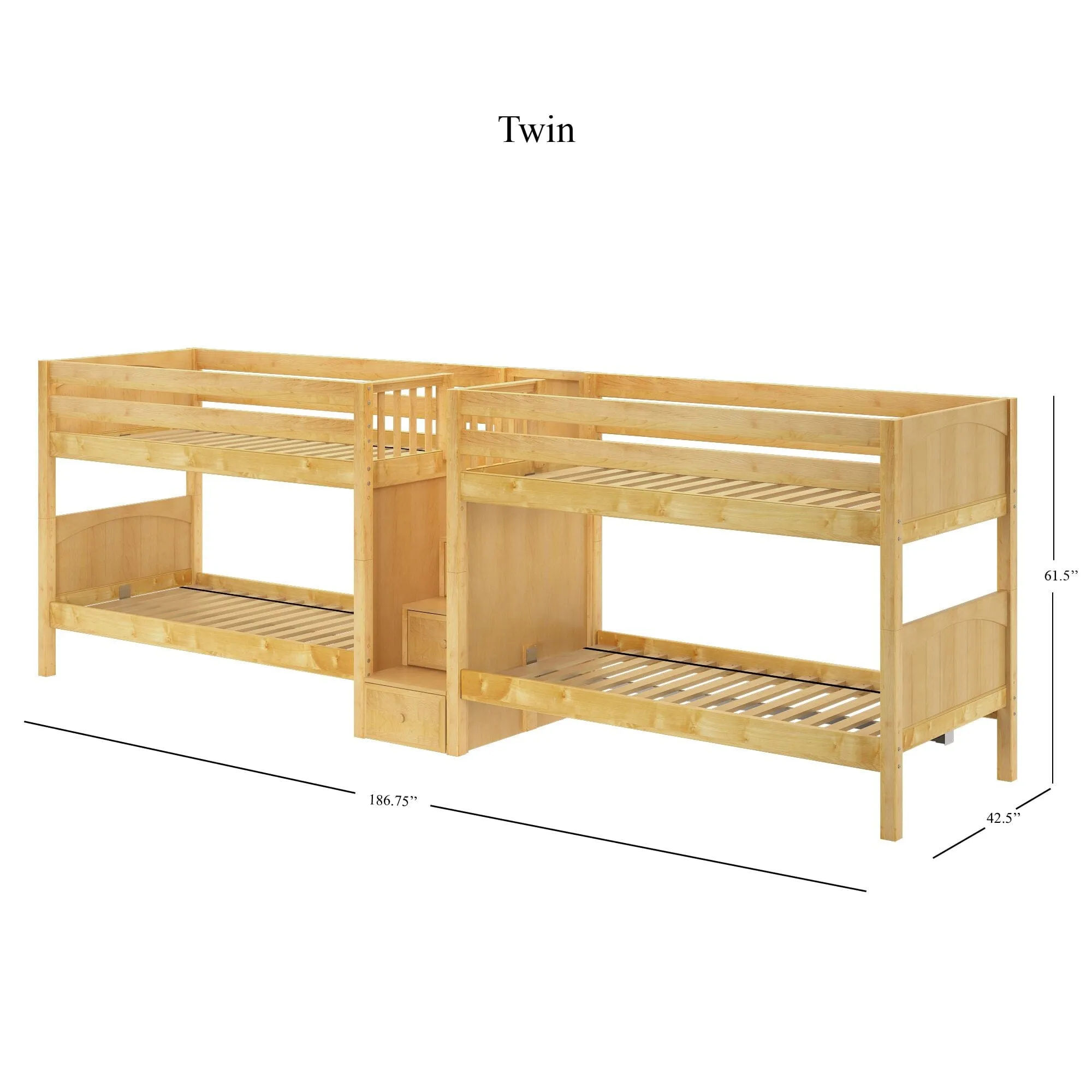 Twin XL Quad Bunk with Stairs in Middle
