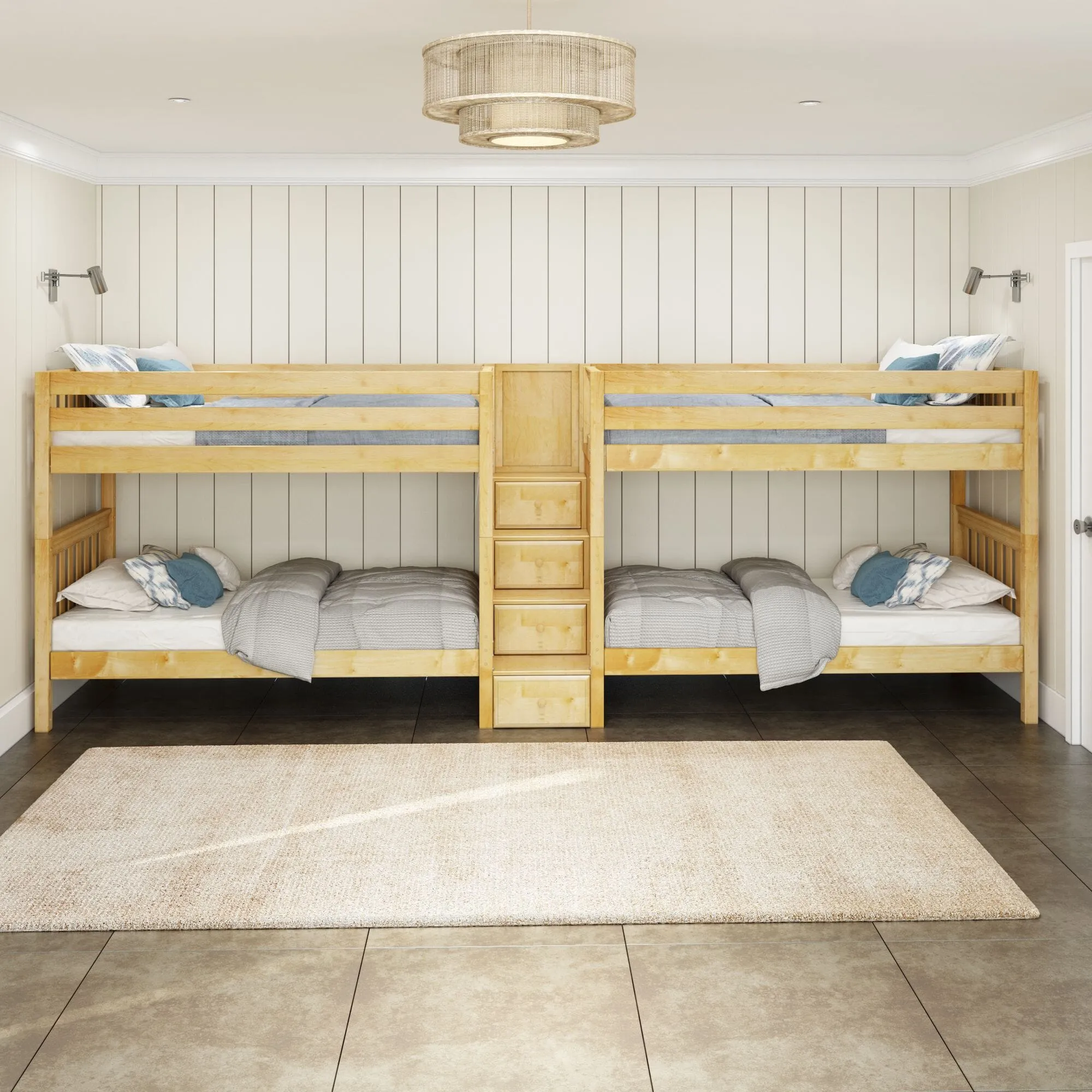 Twin XL Quad Bunk with Stairs in Middle