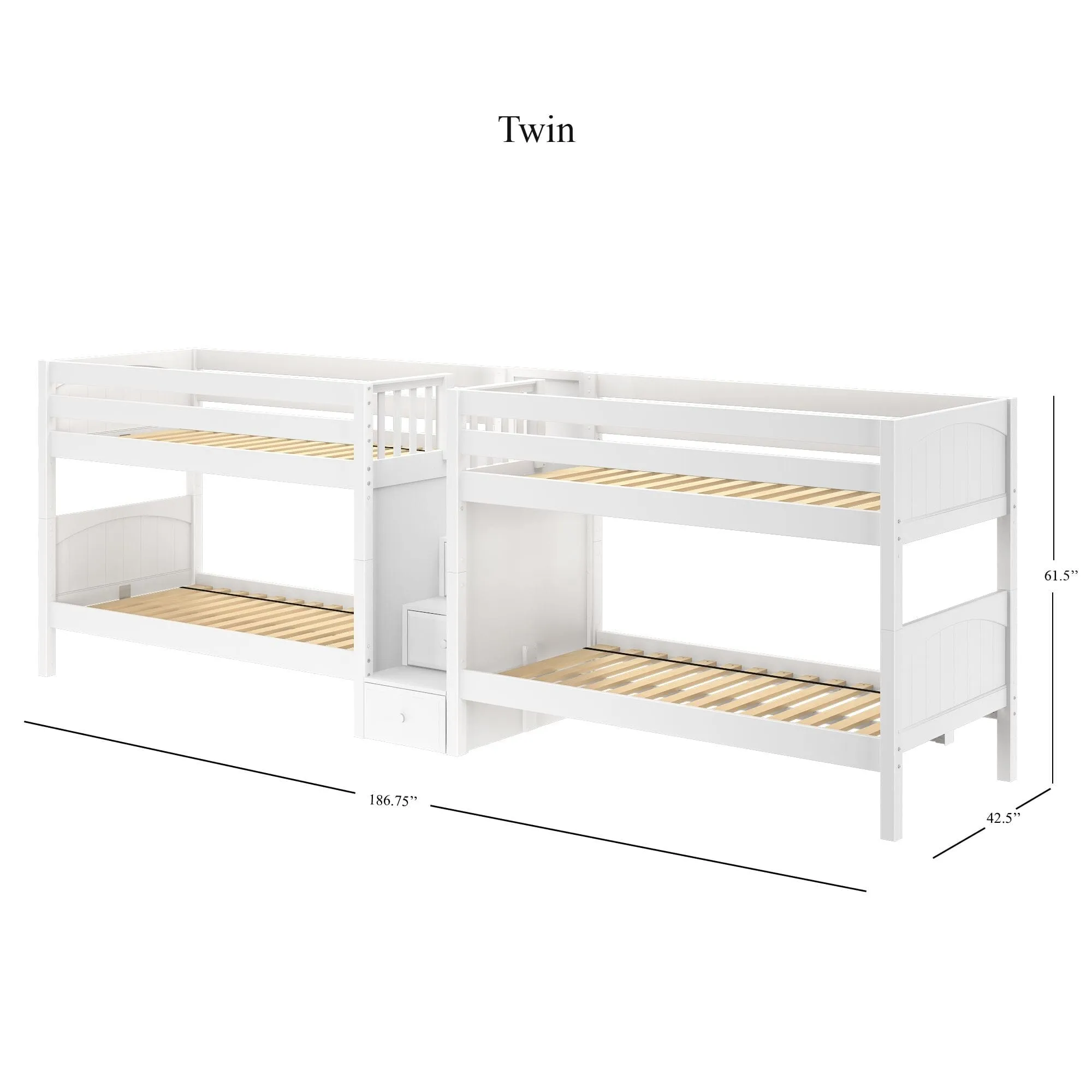 Twin XL Quad Bunk with Stairs in Middle