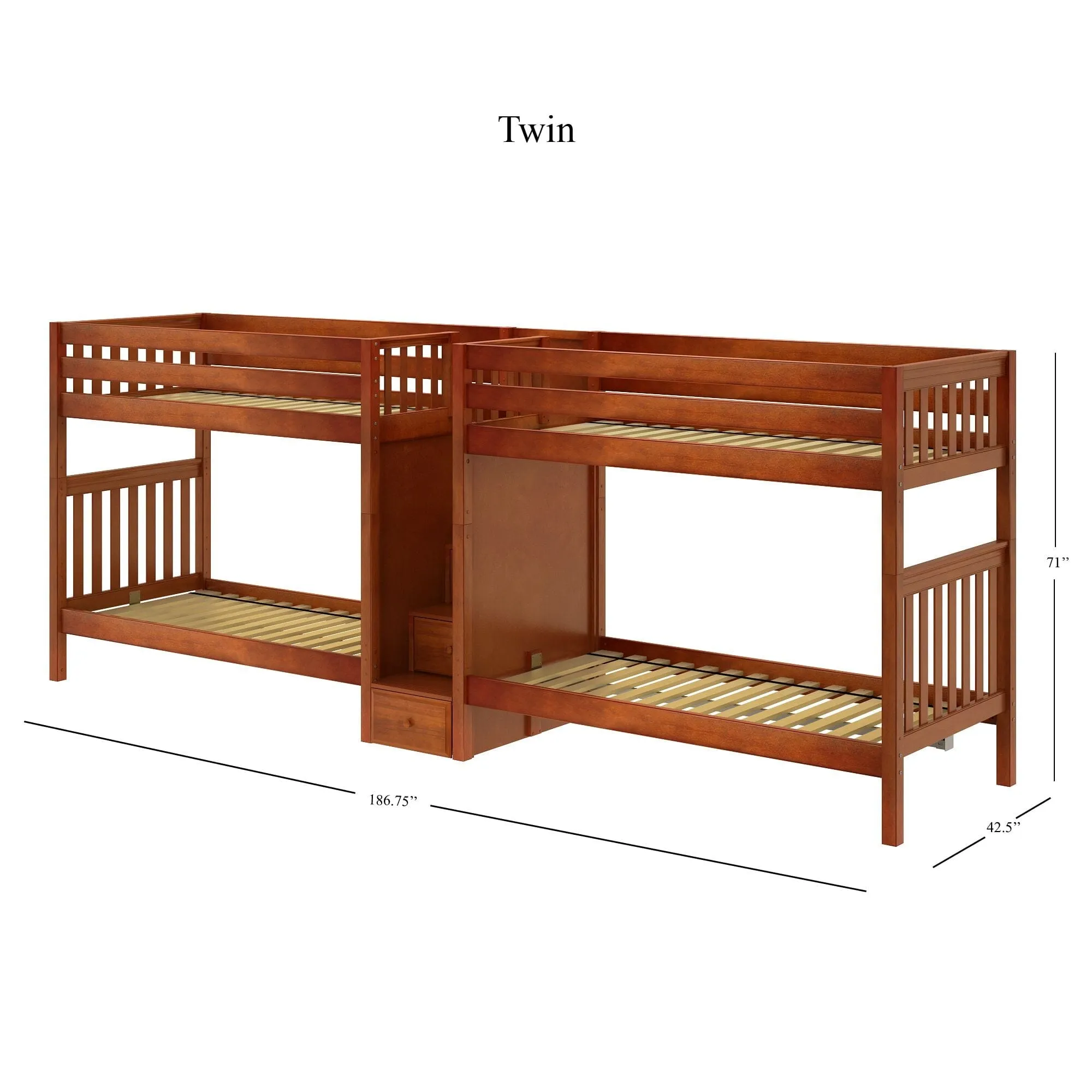 Twin XL Quad Bunk with Stairs in Middle