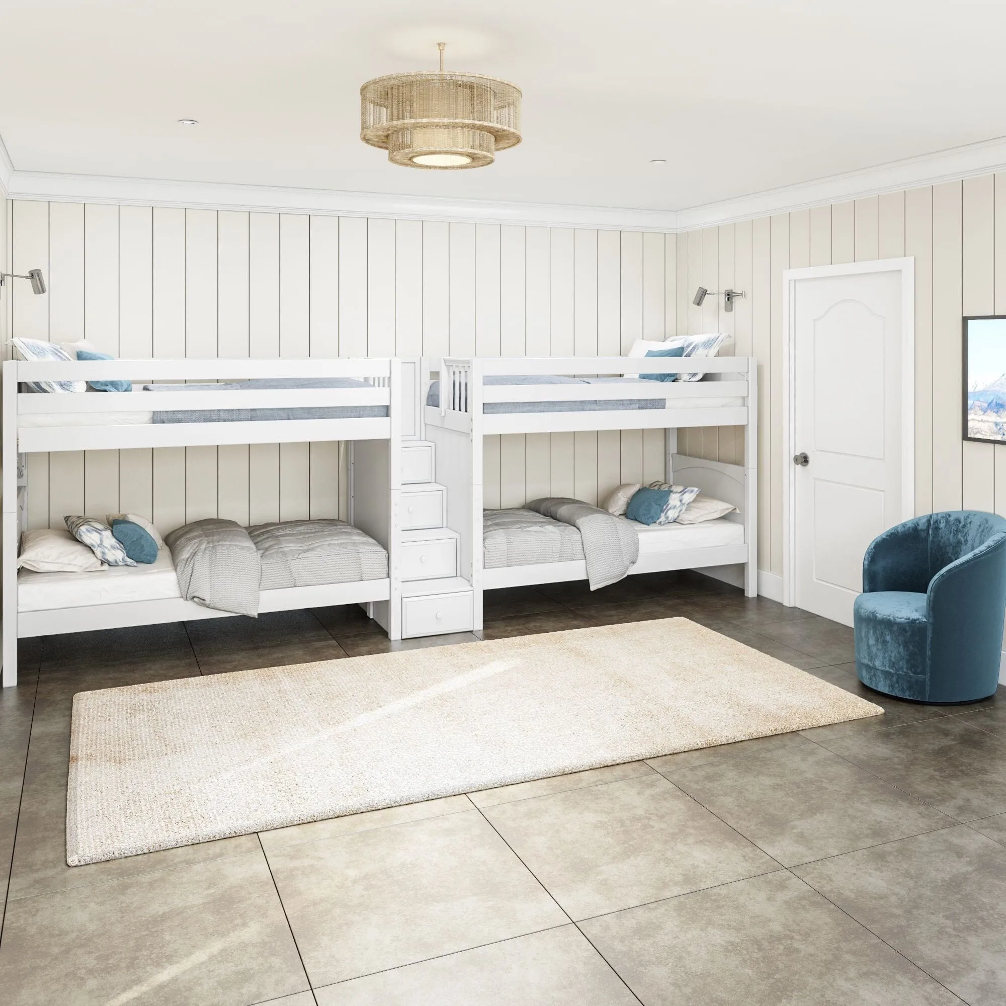 Twin XL Quad Bunk with Stairs in Middle