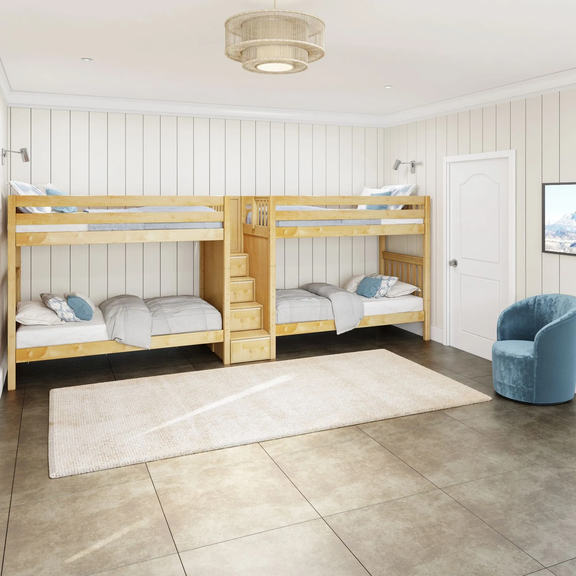 Twin XL Quad Bunk with Stairs in Middle