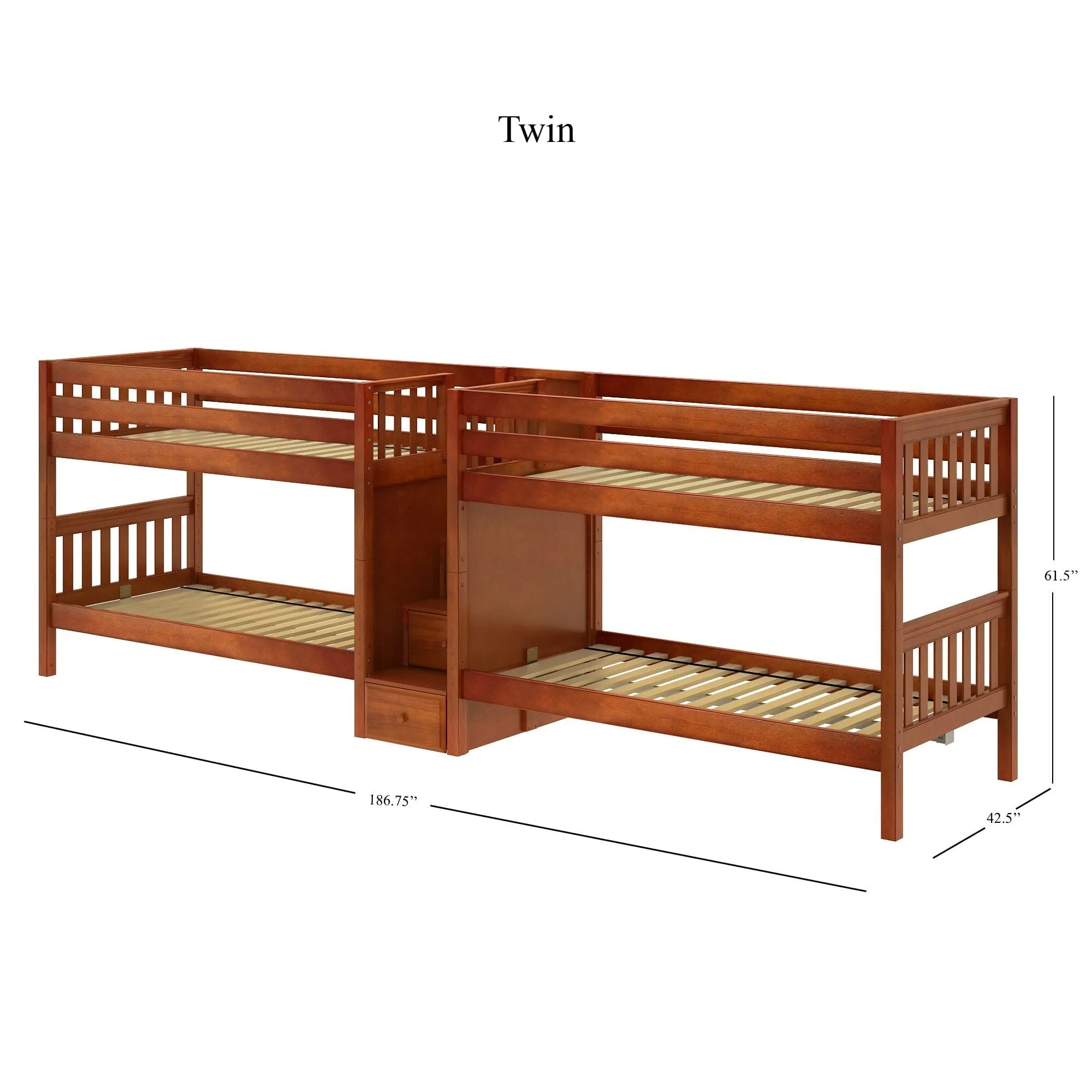 Twin XL Quad Bunk with Stairs in Middle