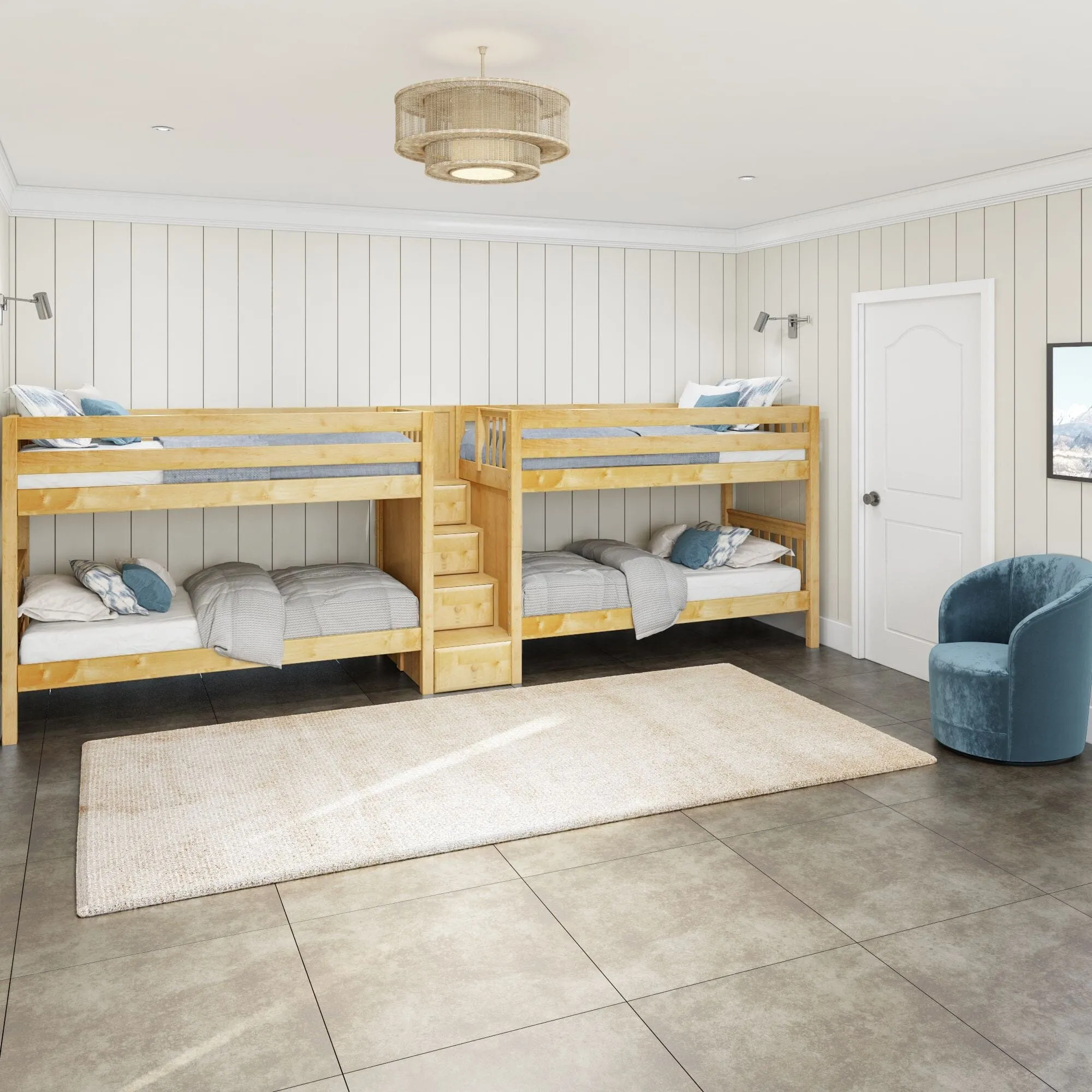 Twin XL Quad Bunk with Stairs in Middle