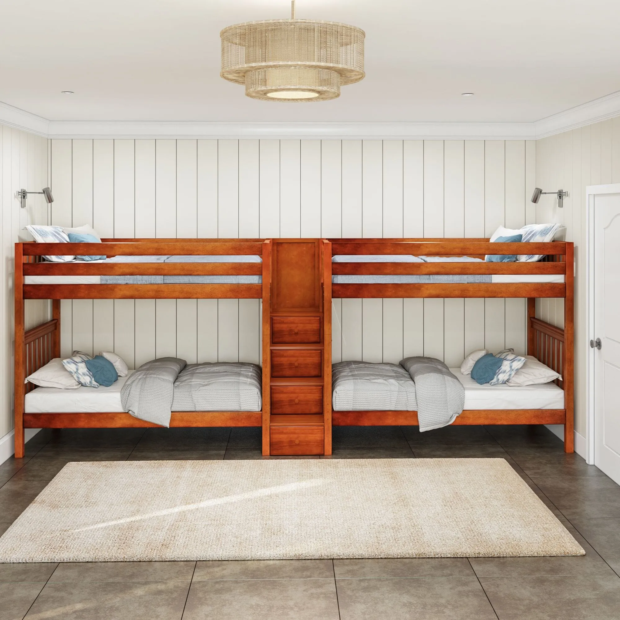 Twin XL Quad Bunk with Stairs in Middle