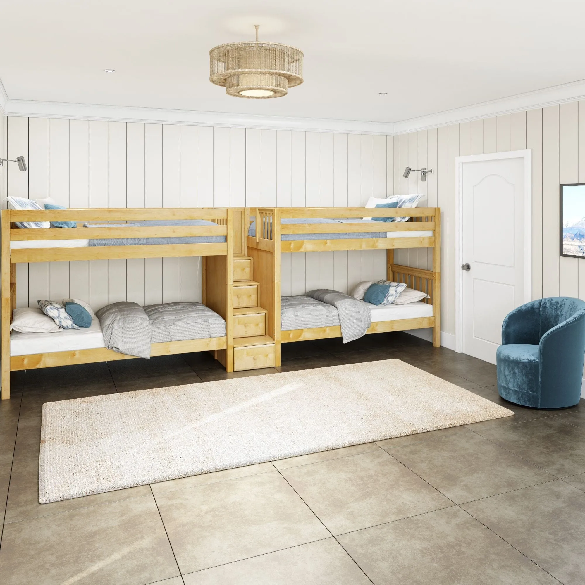 Twin XL Quad Bunk with Stairs in Middle