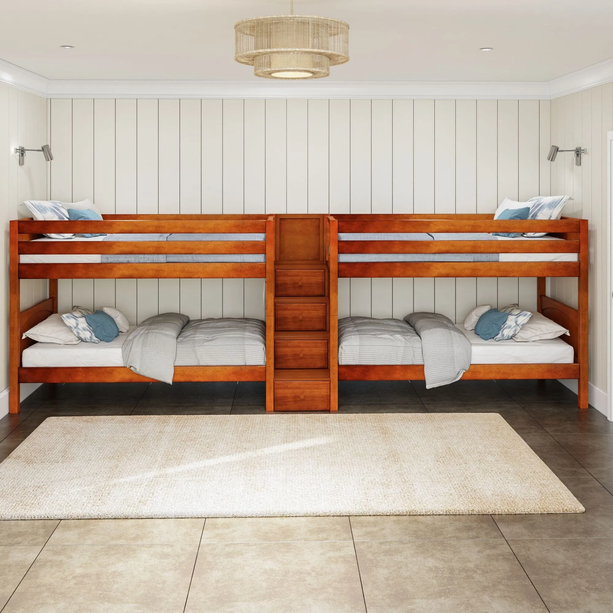 Twin XL Quad Bunk with Stairs in Middle