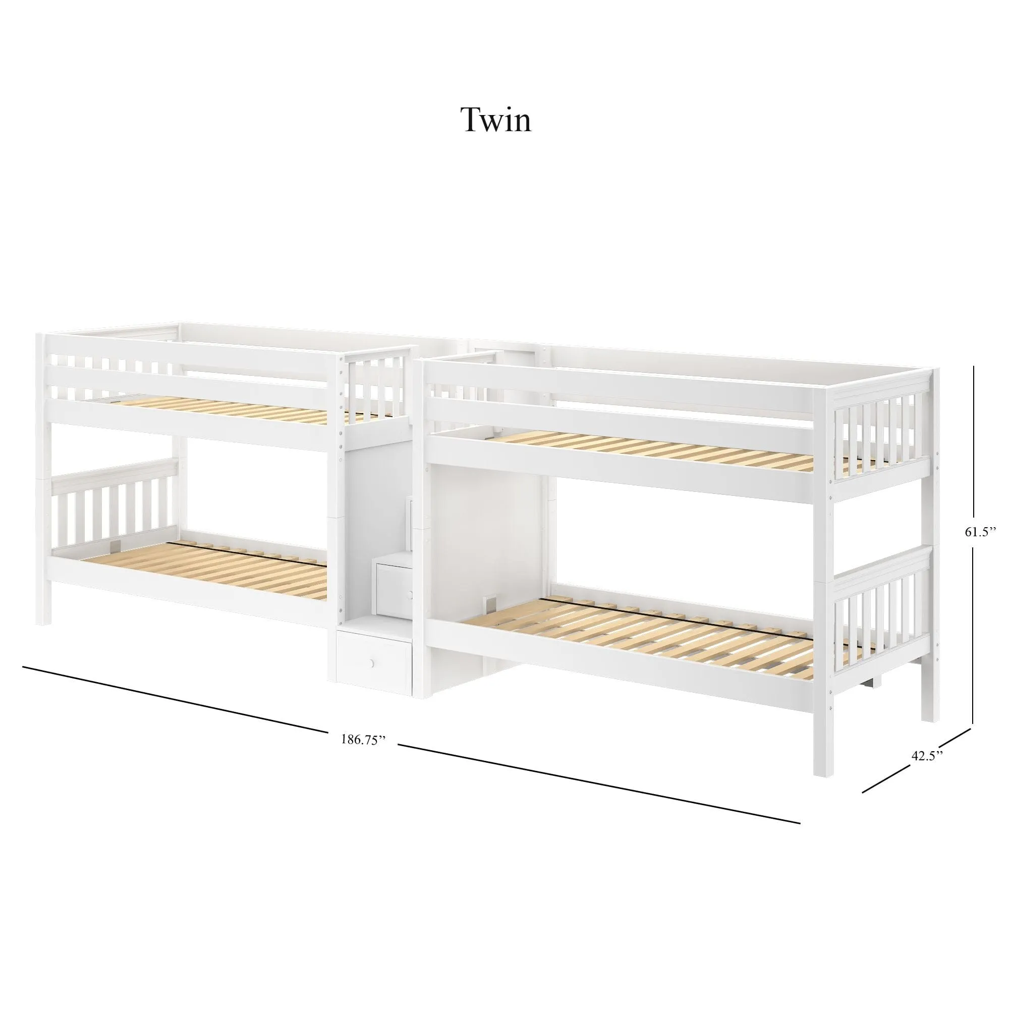 Twin XL Quad Bunk with Stairs in Middle