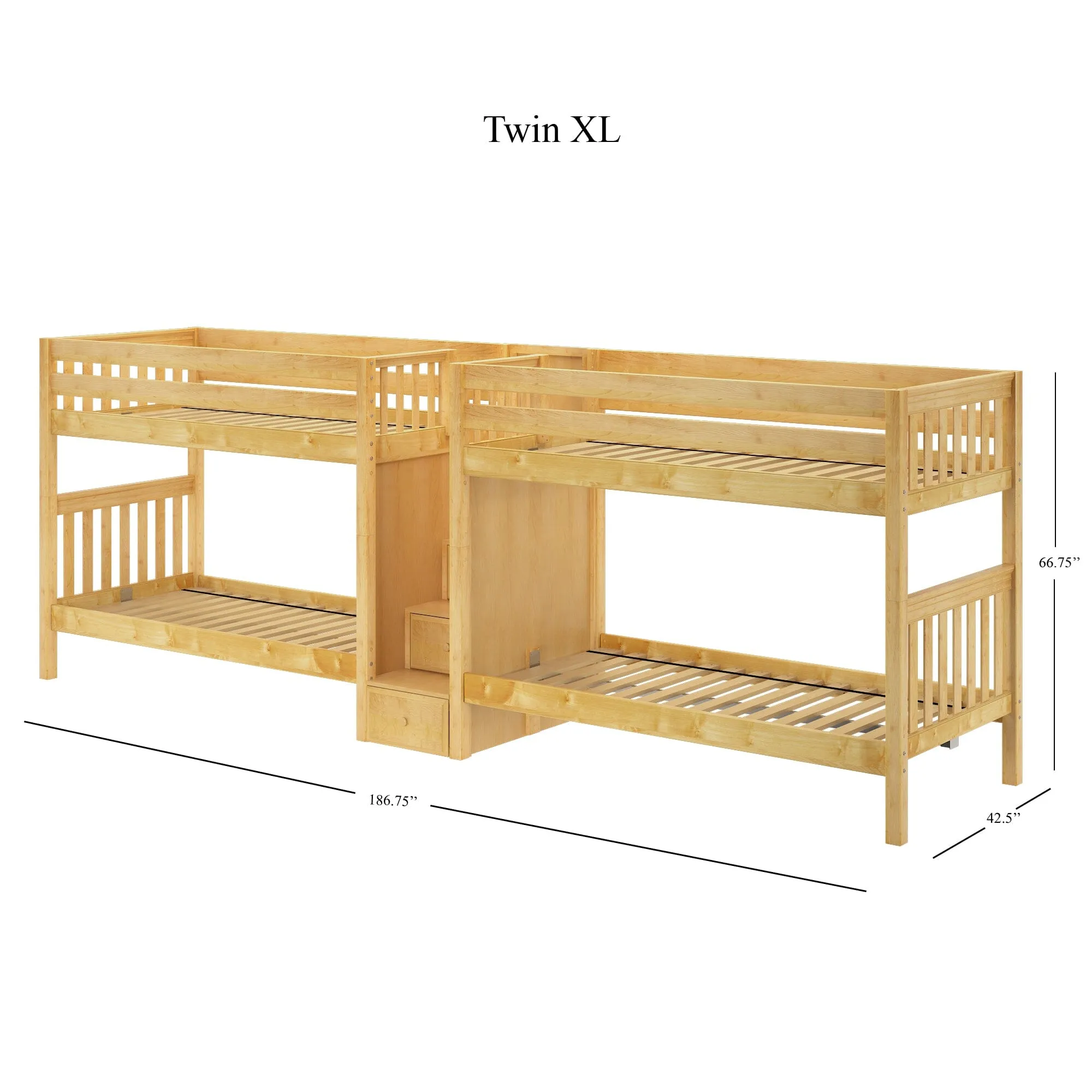 Twin XL Quad Bunk with Stairs in Middle