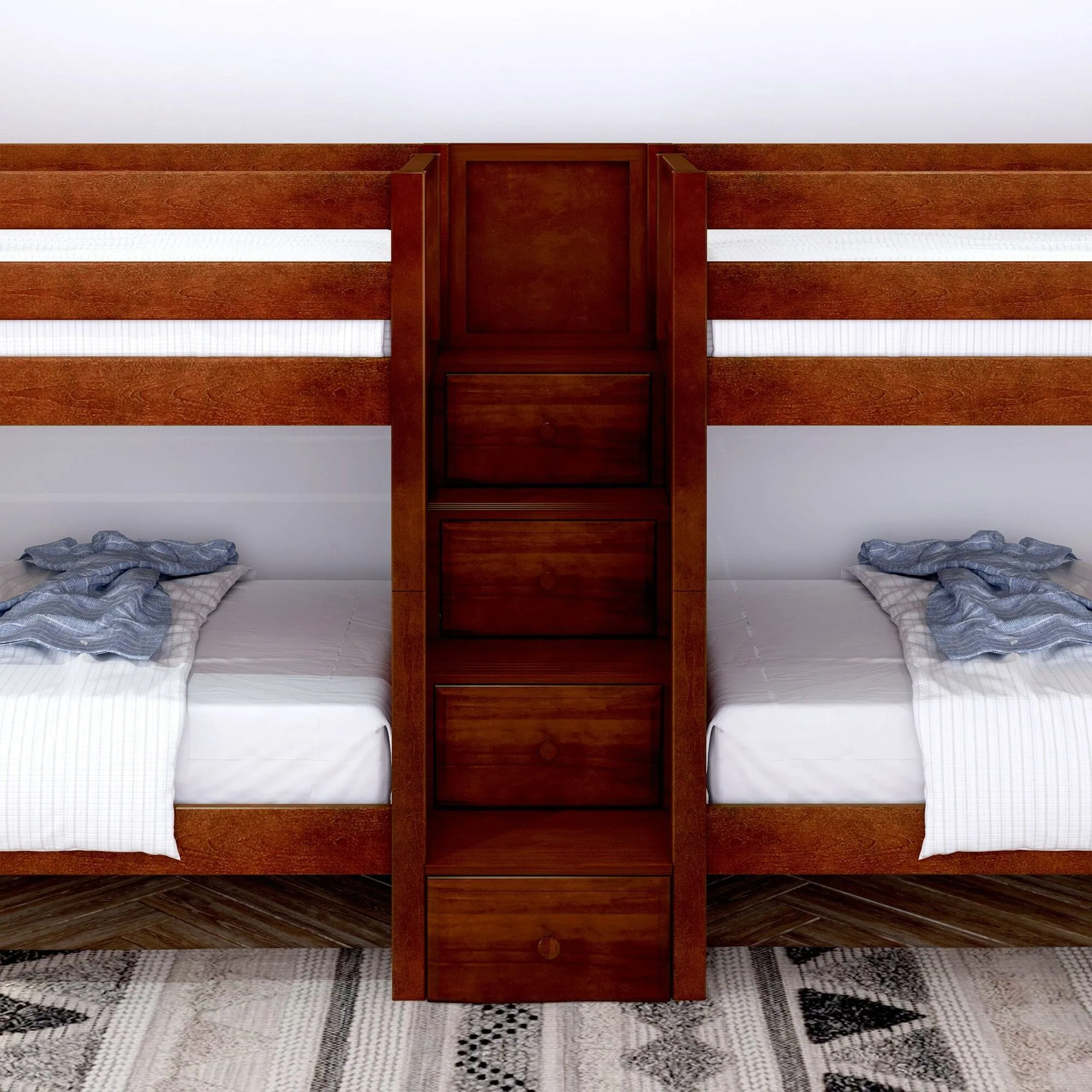 Twin XL Quad Bunk with Stairs in Middle