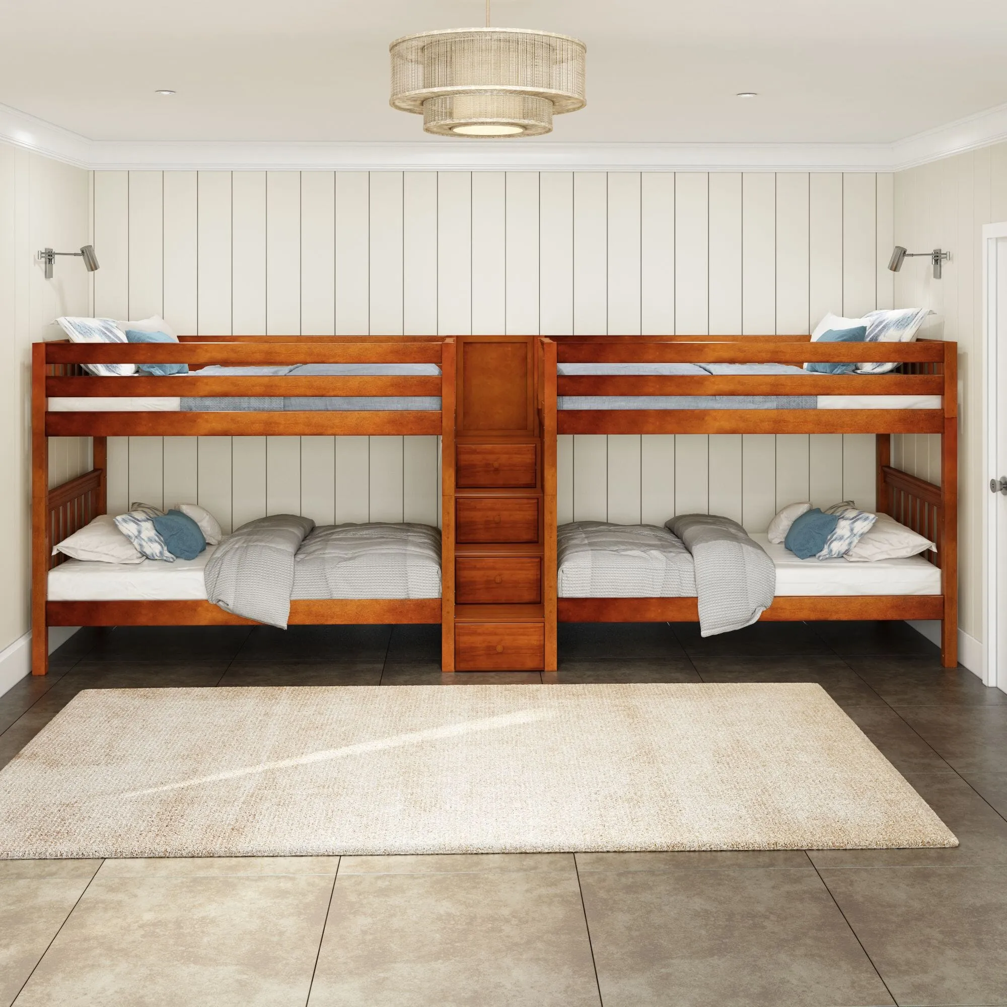 Twin XL Quad Bunk with Stairs in Middle