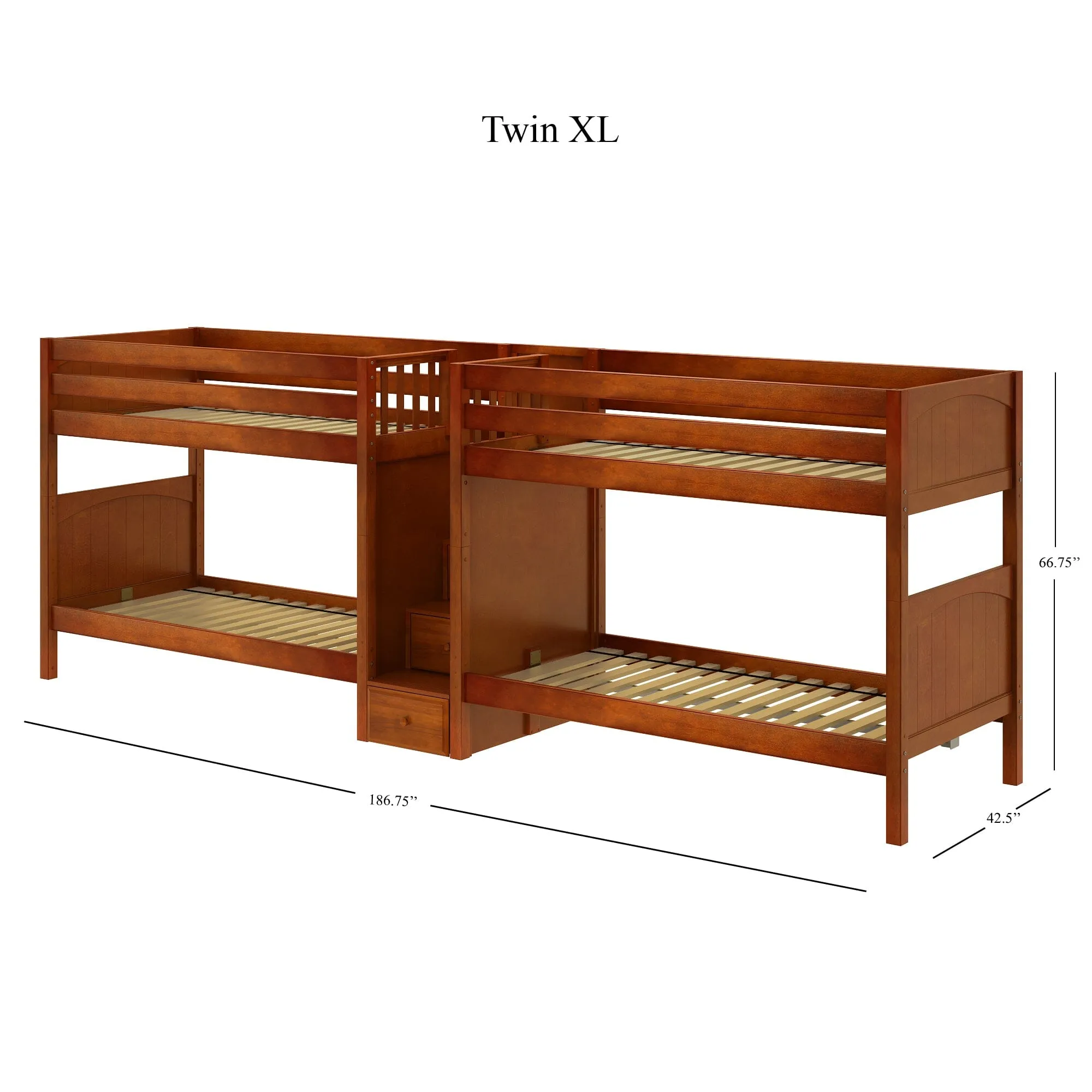 Twin XL Quad Bunk with Stairs in Middle
